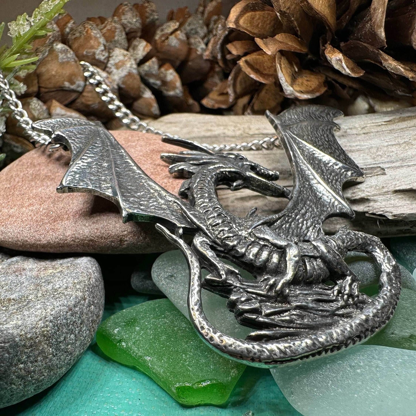 Tressach Pewter Dragon Necklace - 