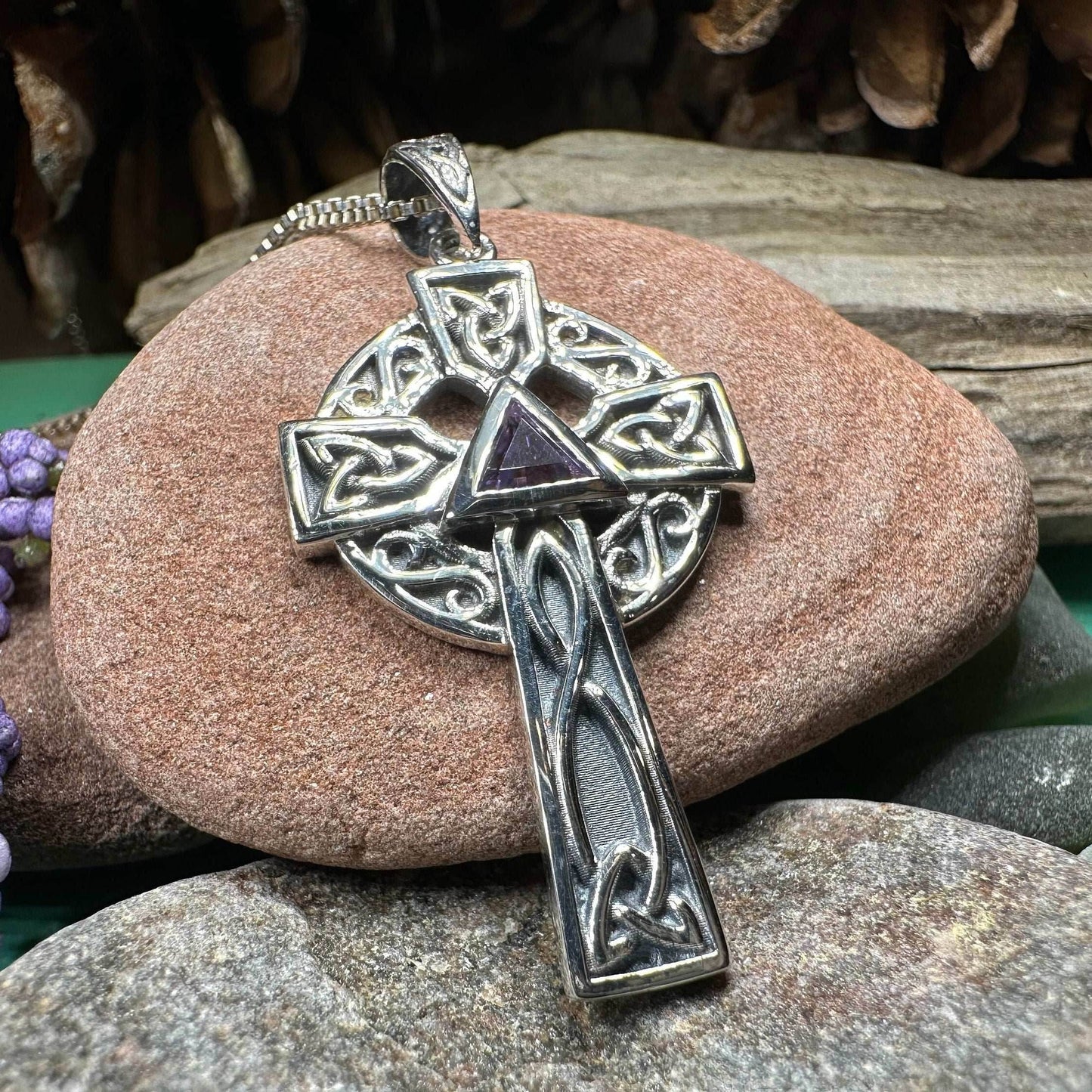 Recovery Celtic Cross Necklace - 18 / Amethyst