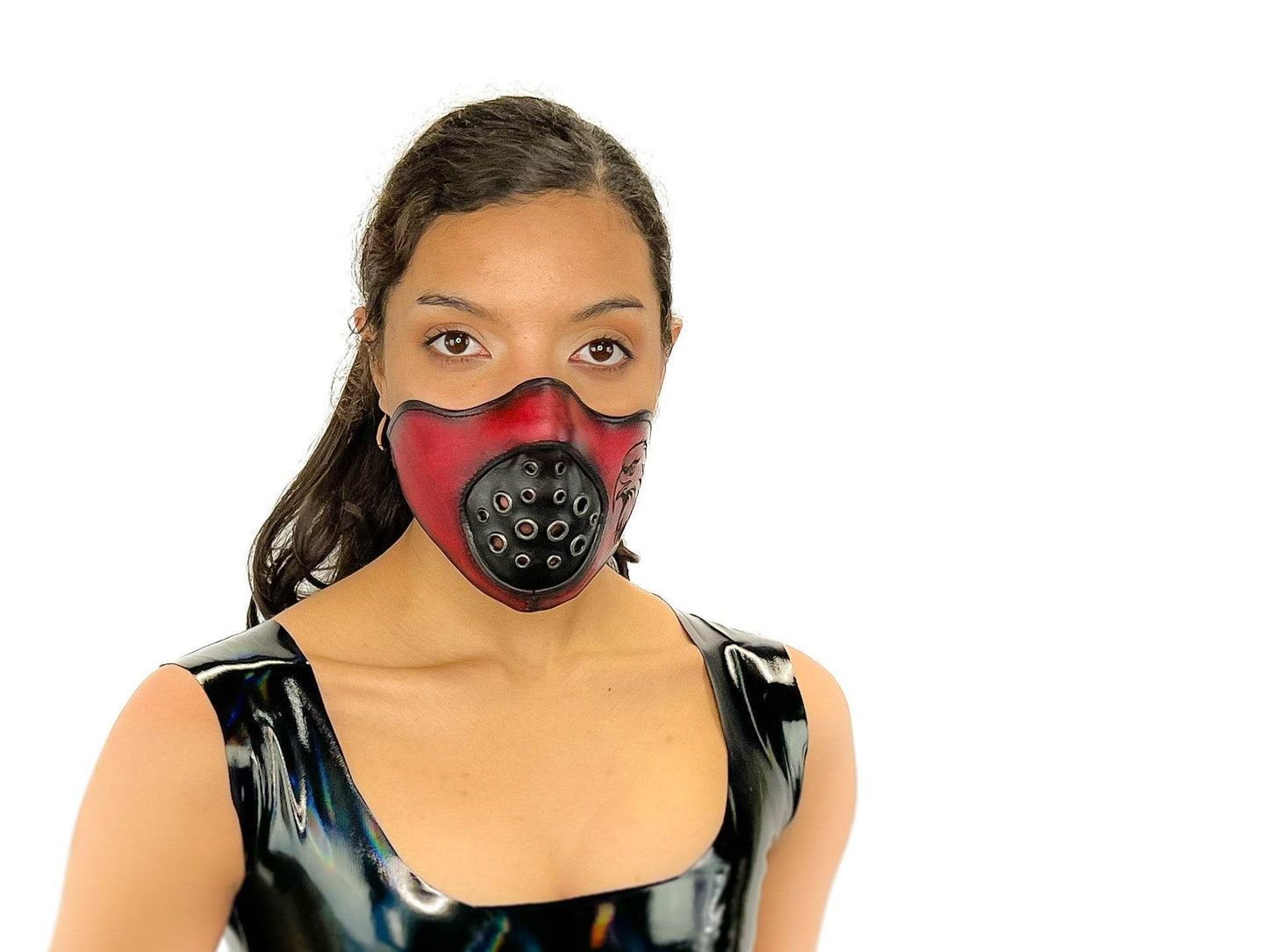 Fully Customizable and Personalizable Two Point Handcrafted Genuine Leather Mouth Riding Mask - Tan