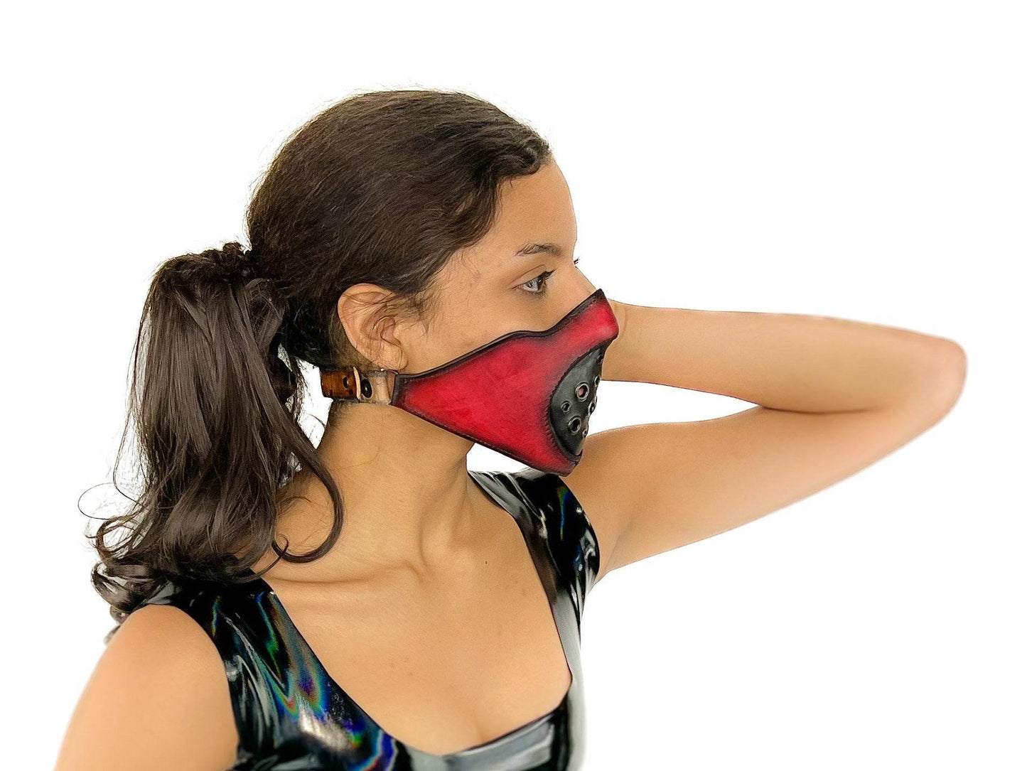 Fully Customizable and Personalizable Two Point Handcrafted Genuine Leather Mouth Riding Mask - Tan