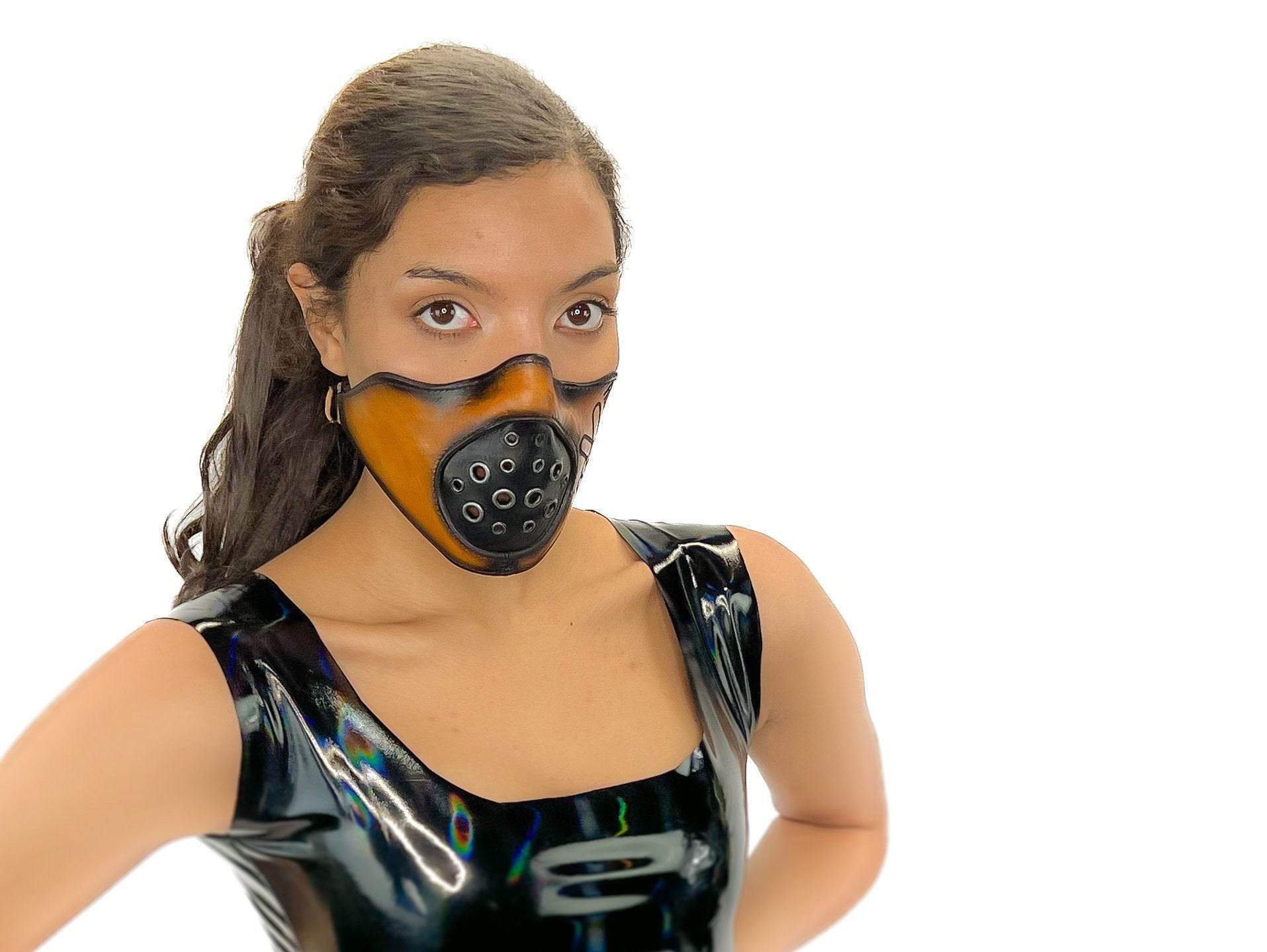 Fully Customizable and Personalizable Two Point Handcrafted Genuine Leather Mouth Riding Mask - Tan