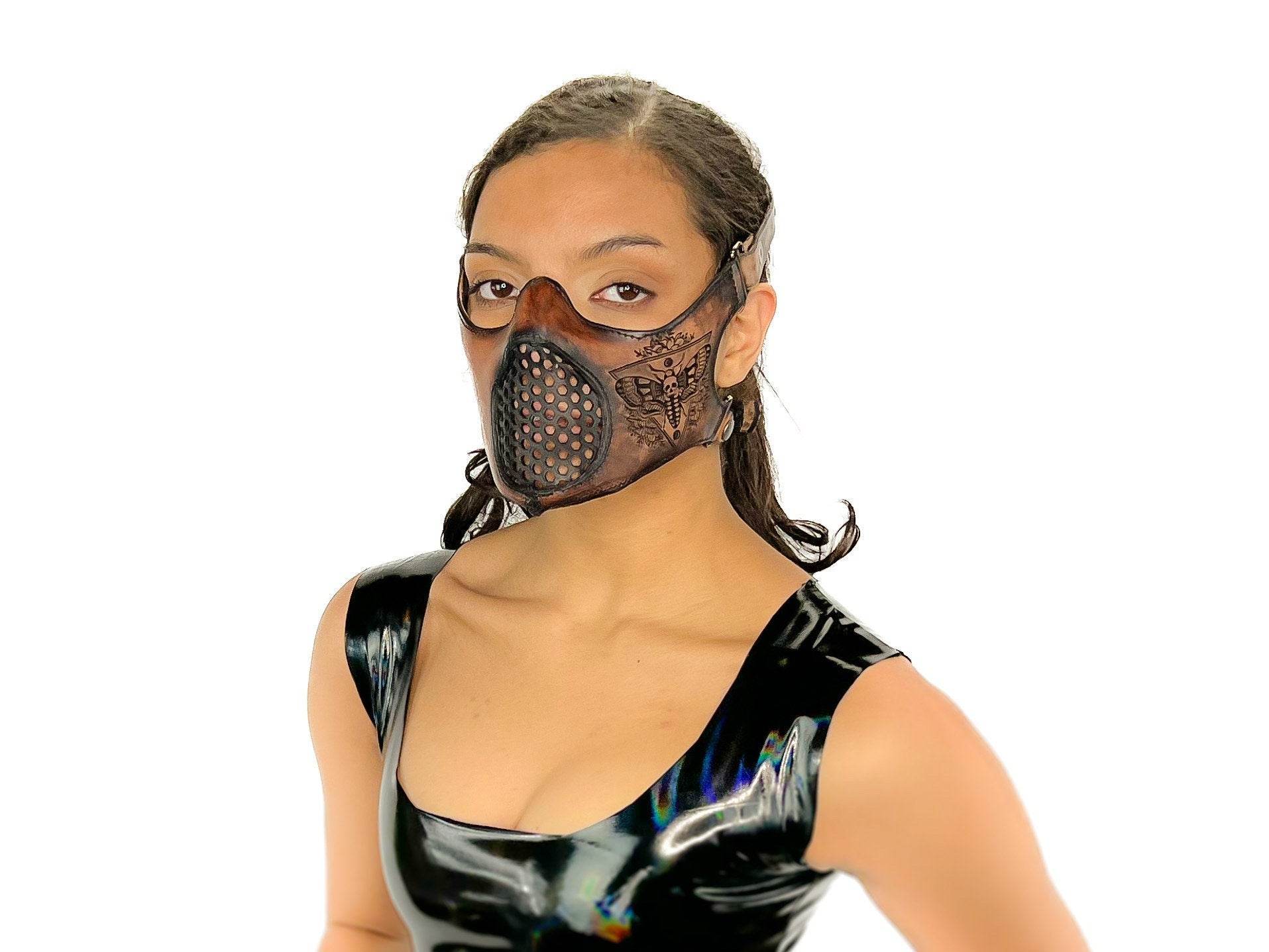 Fully Customizable and Personalizable Four Point Handcrafted Genuine Leather Mouth Riding Mask - Tan