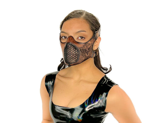 Fully Customizable and Personalizable Four Point Handcrafted Genuine Leather Mouth Riding Mask - Tan