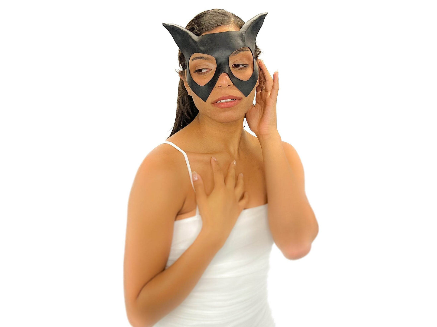 Handmade Genuine Leather Cat Mask - 