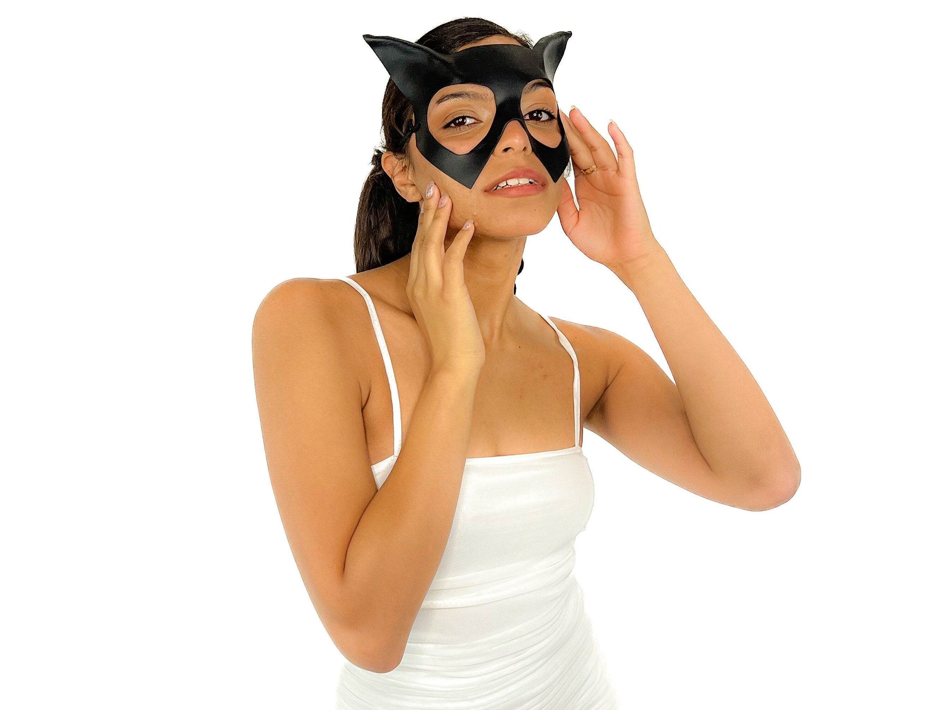 Handmade Genuine Leather Cat Mask - 