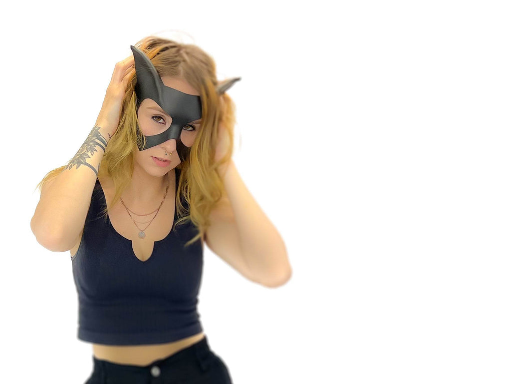Handmade Genuine Leather Cat Mask - 