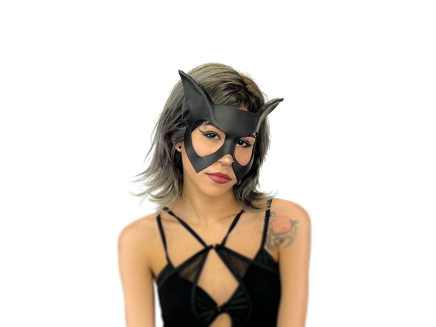 Handmade Genuine Leather Cat Mask - 