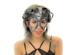 Handmade Genuine Leather Five Point Jester Mask in cosmic silver and Black No Bells - 