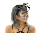 Handmade Genuine Leather Five Point Jester Mask in cosmic silver and Black No Bells - 