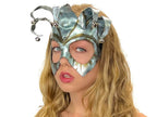 Handmade Genuine Leather Five Point Jester Mask in Patina Silver - 