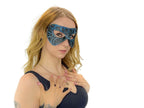 Dual Layer Ornate Masquerade Handmade Genuine Leather Eye Mask in Blue and Black - 