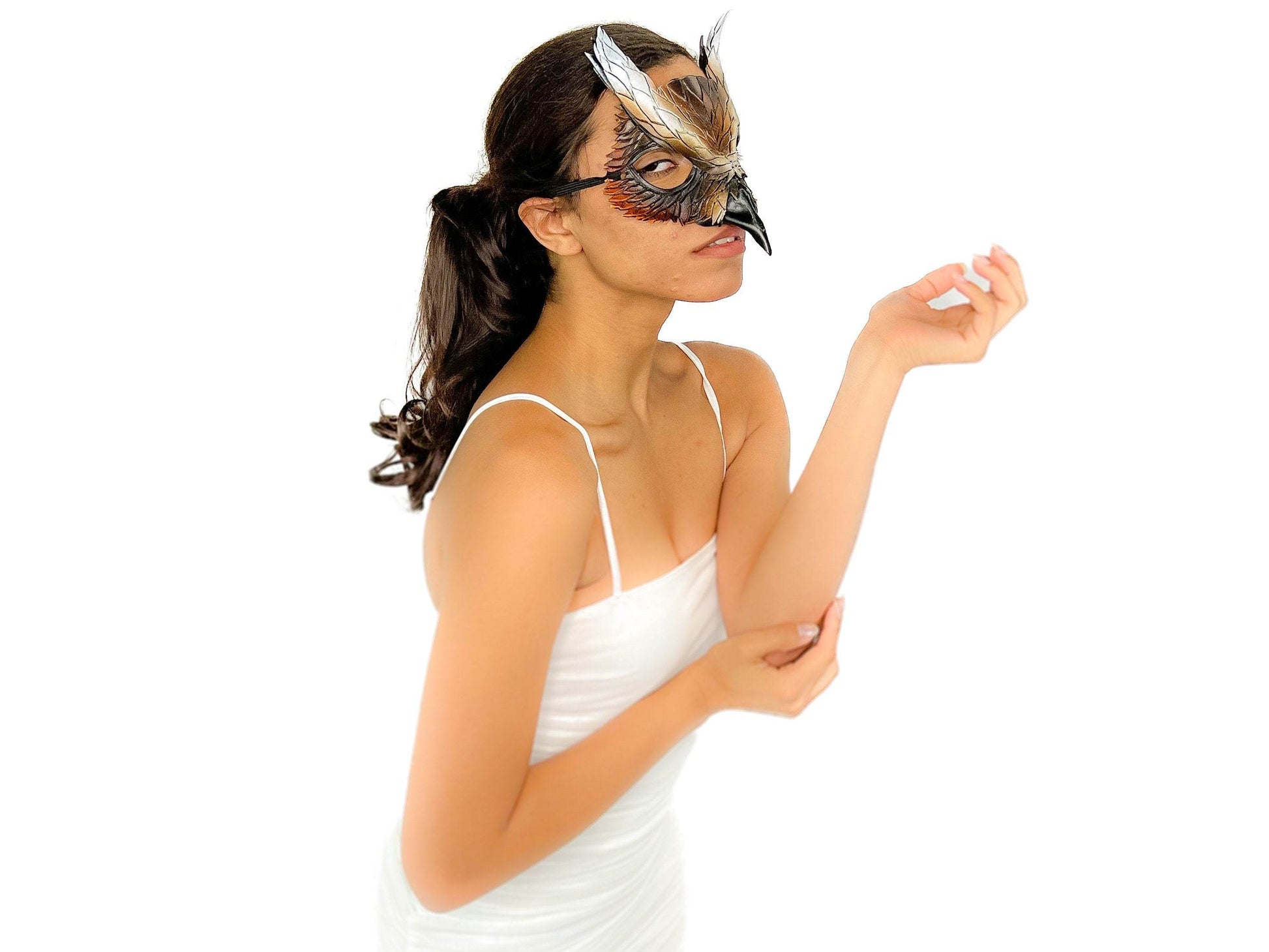 Layered Eagle Owl Handmade Genuine Leather Mask - 