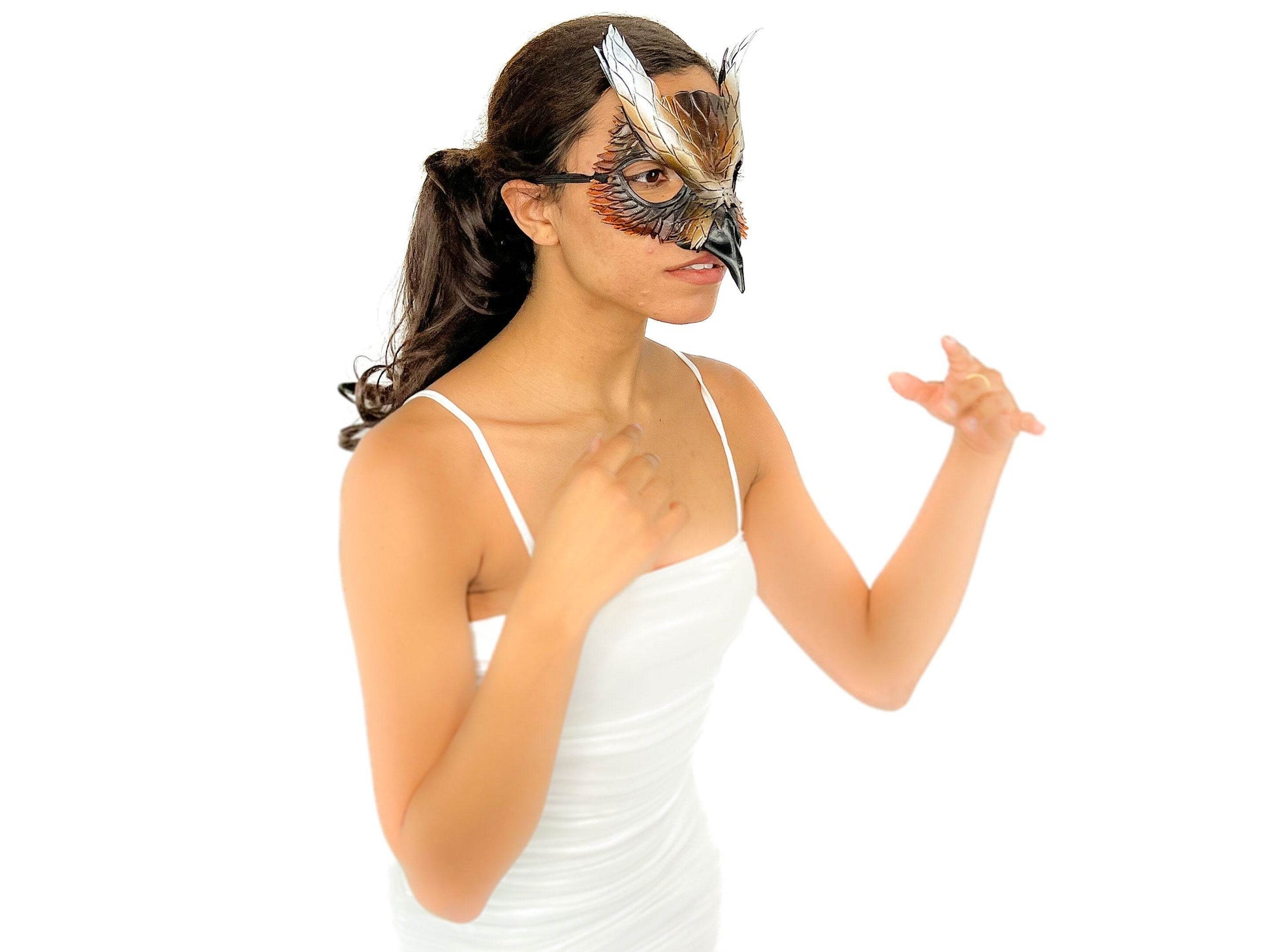 Layered Eagle Owl Handmade Genuine Leather Mask - 