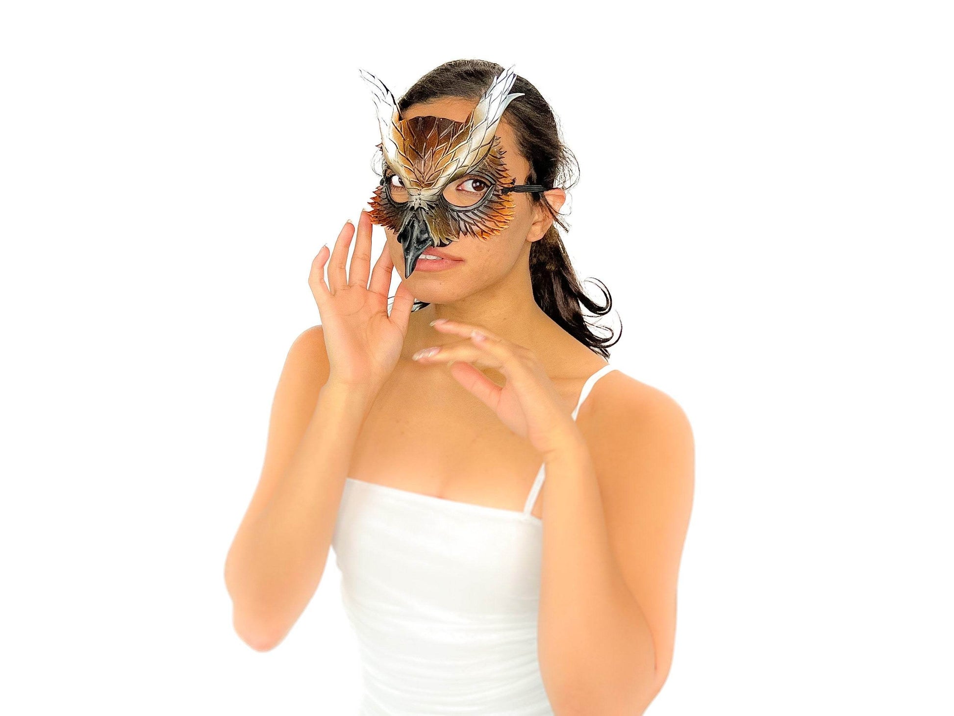 Layered Eagle Owl Handmade Genuine Leather Mask - 