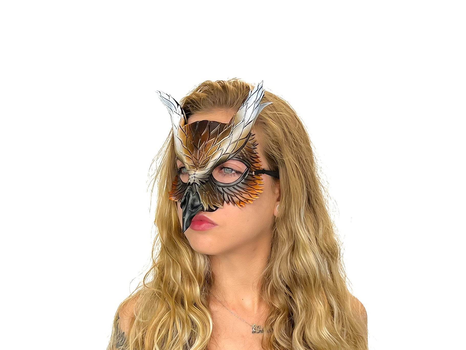 Layered Eagle Owl Handmade Genuine Leather Mask - 