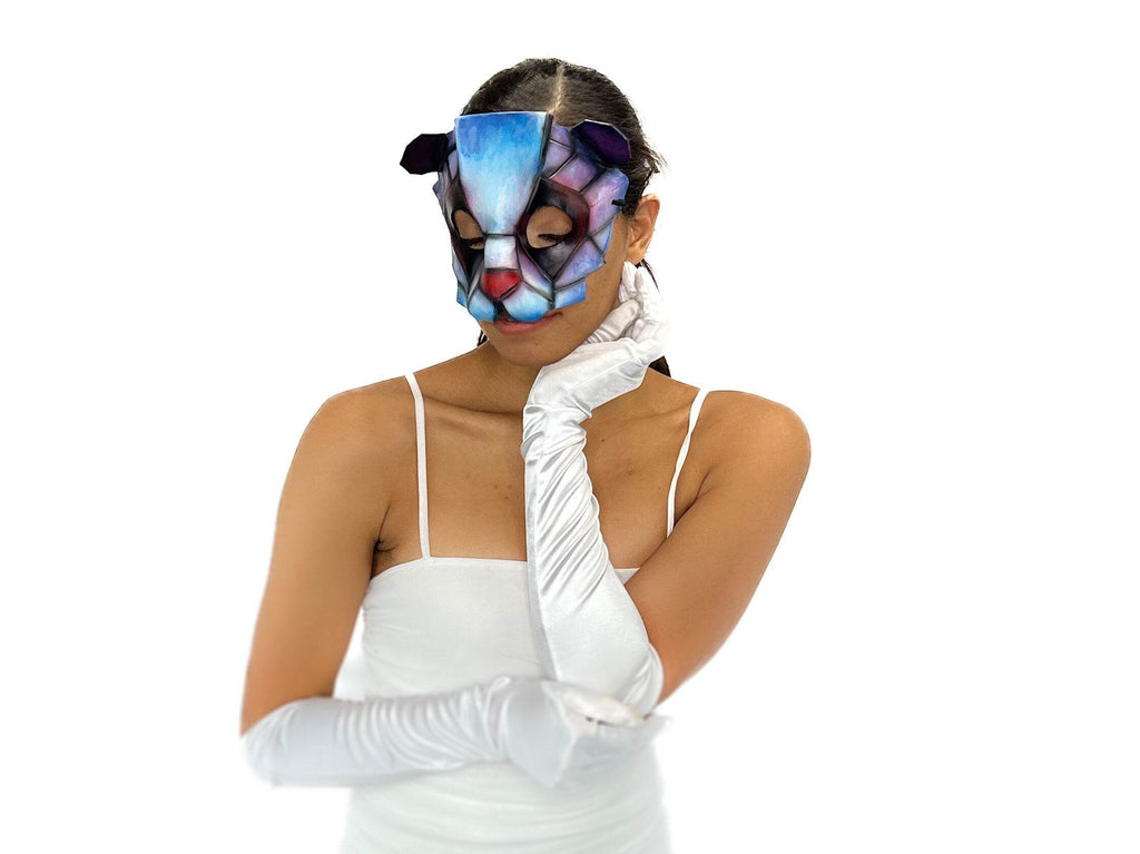 Geometric Watercolor Style Panda Bear Leather Mask - 