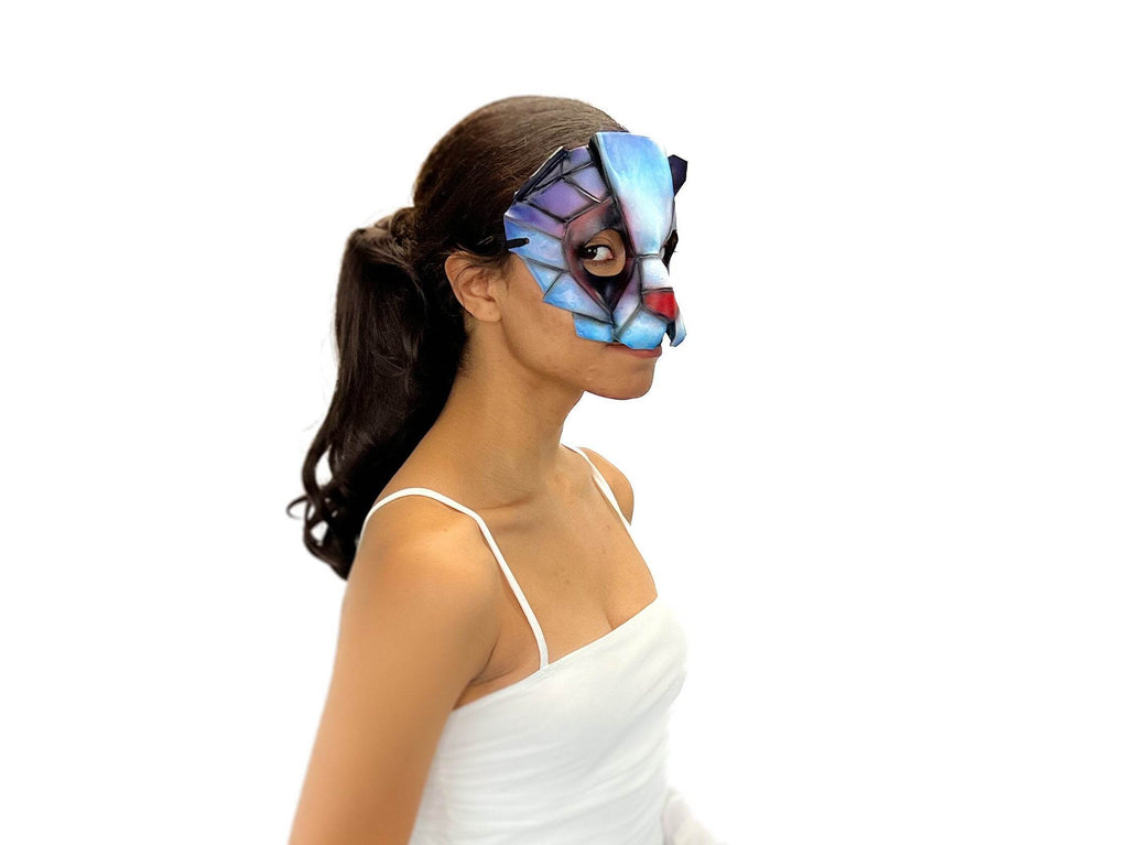 Geometric Watercolor Style Panda Bear Leather Mask - 