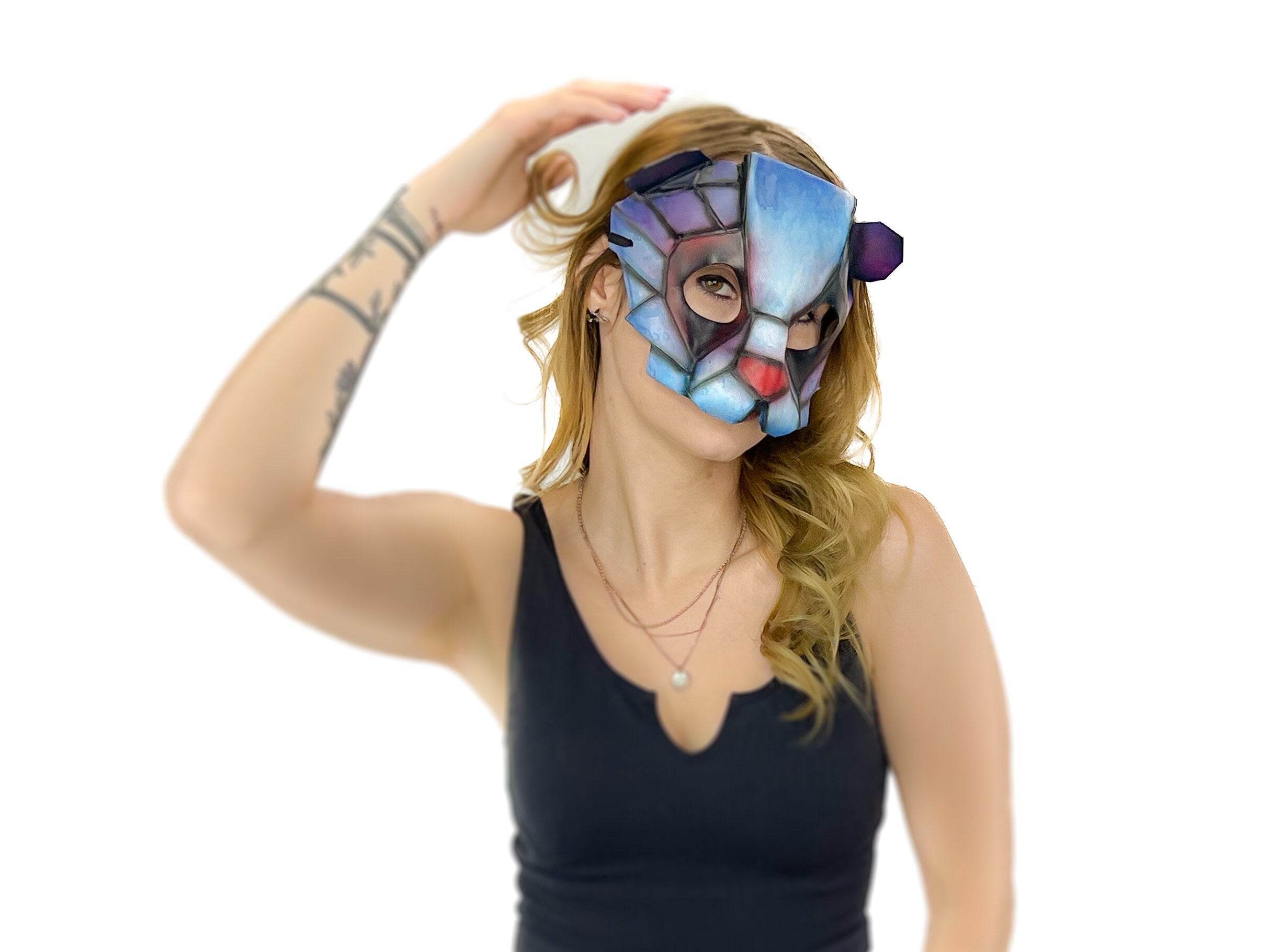 Geometric Watercolor Style Panda Bear Leather Mask - 