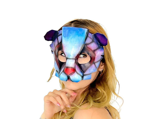 Geometric Watercolor Style Panda Bear Leather Mask - 
