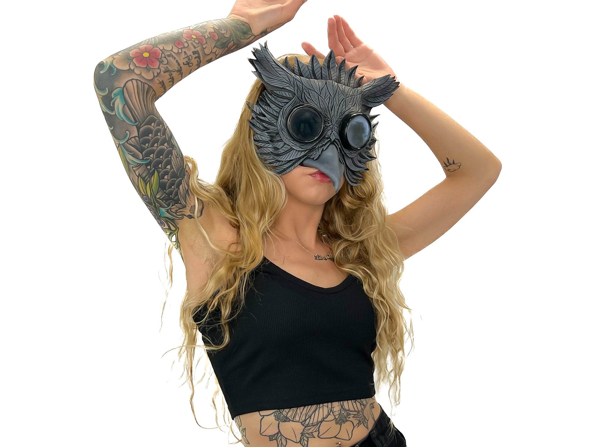 Black Raven Goggles Handmade Genuine Leather Mask - 