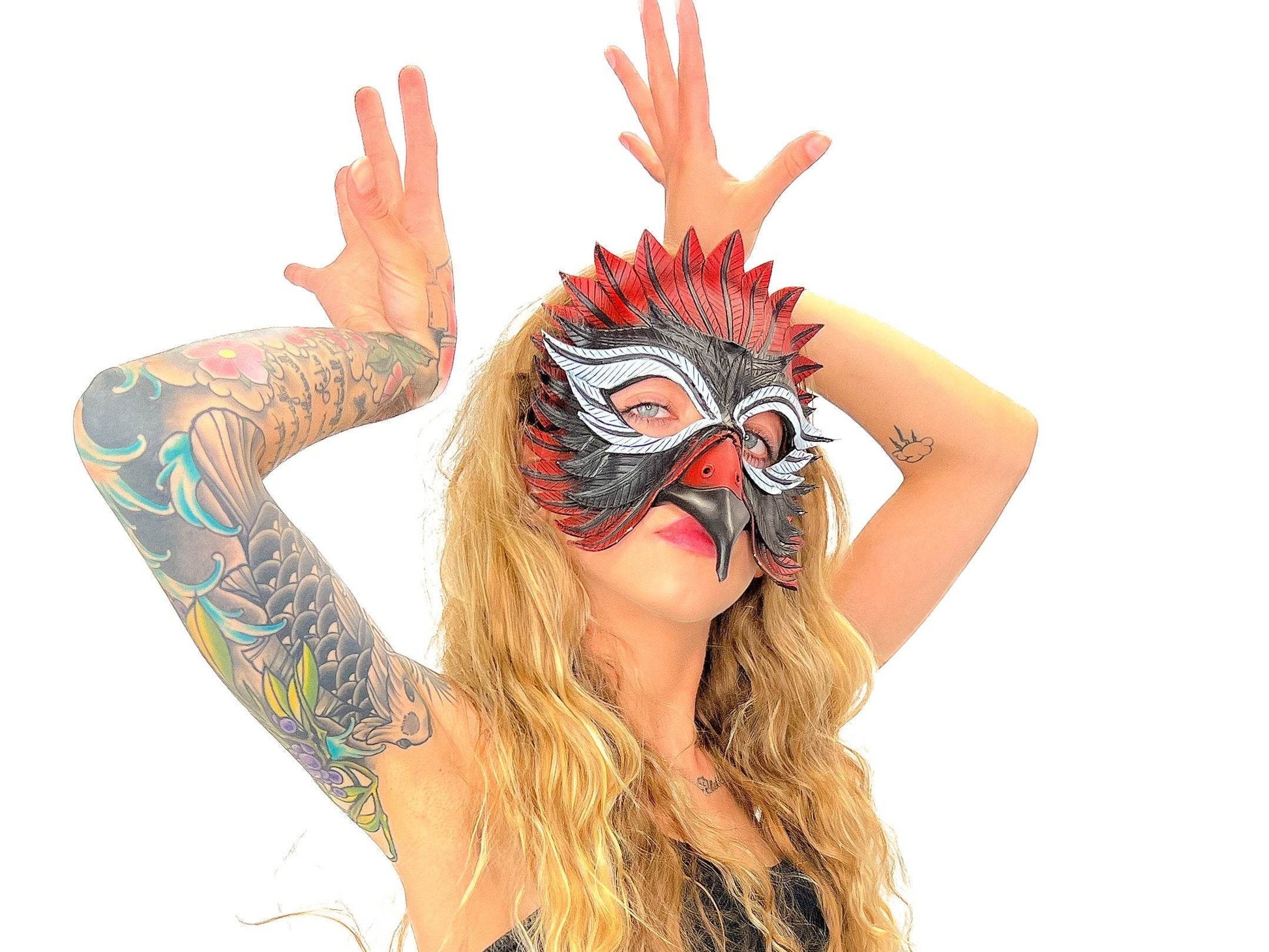 Red Raven Handmade Genuine Leather Mask - 