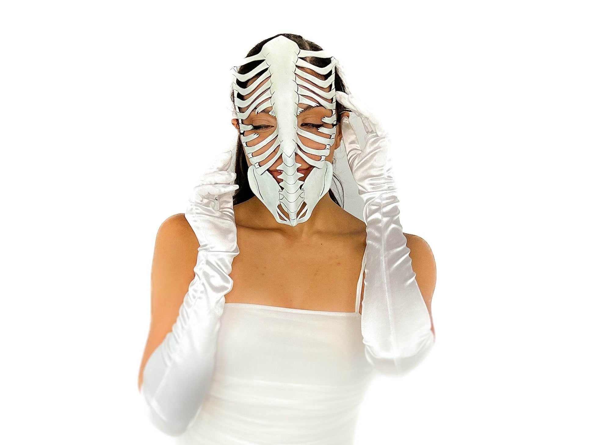 Skeleton Handmade Genuine Leather Mask in White - 