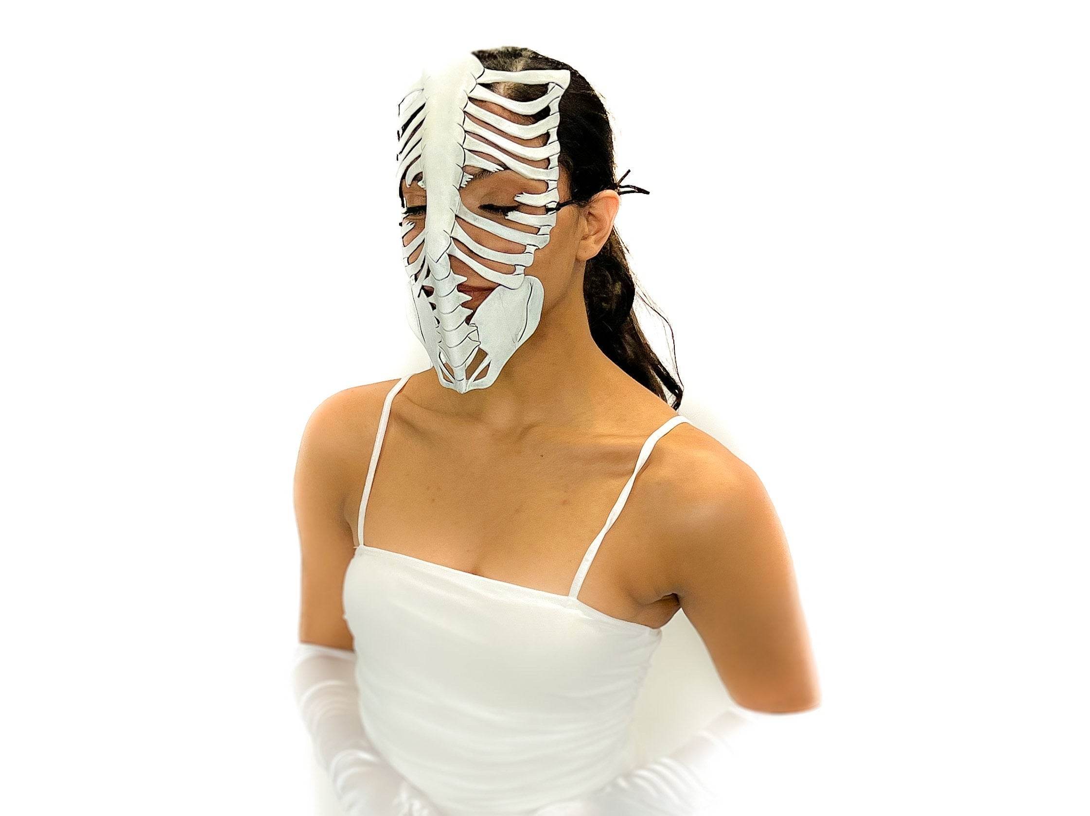 Skeleton Handmade Genuine Leather Mask in White - 