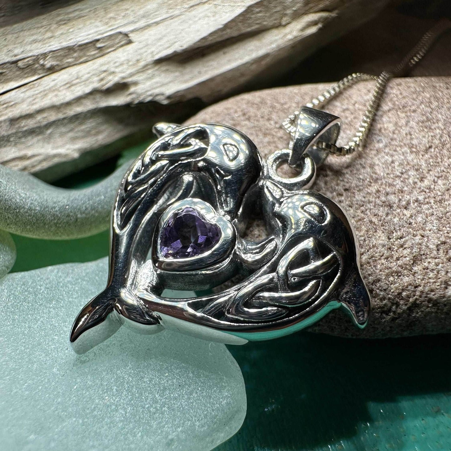 Hebrides Celtic Dolphin Necklace - 18 / Amethyst