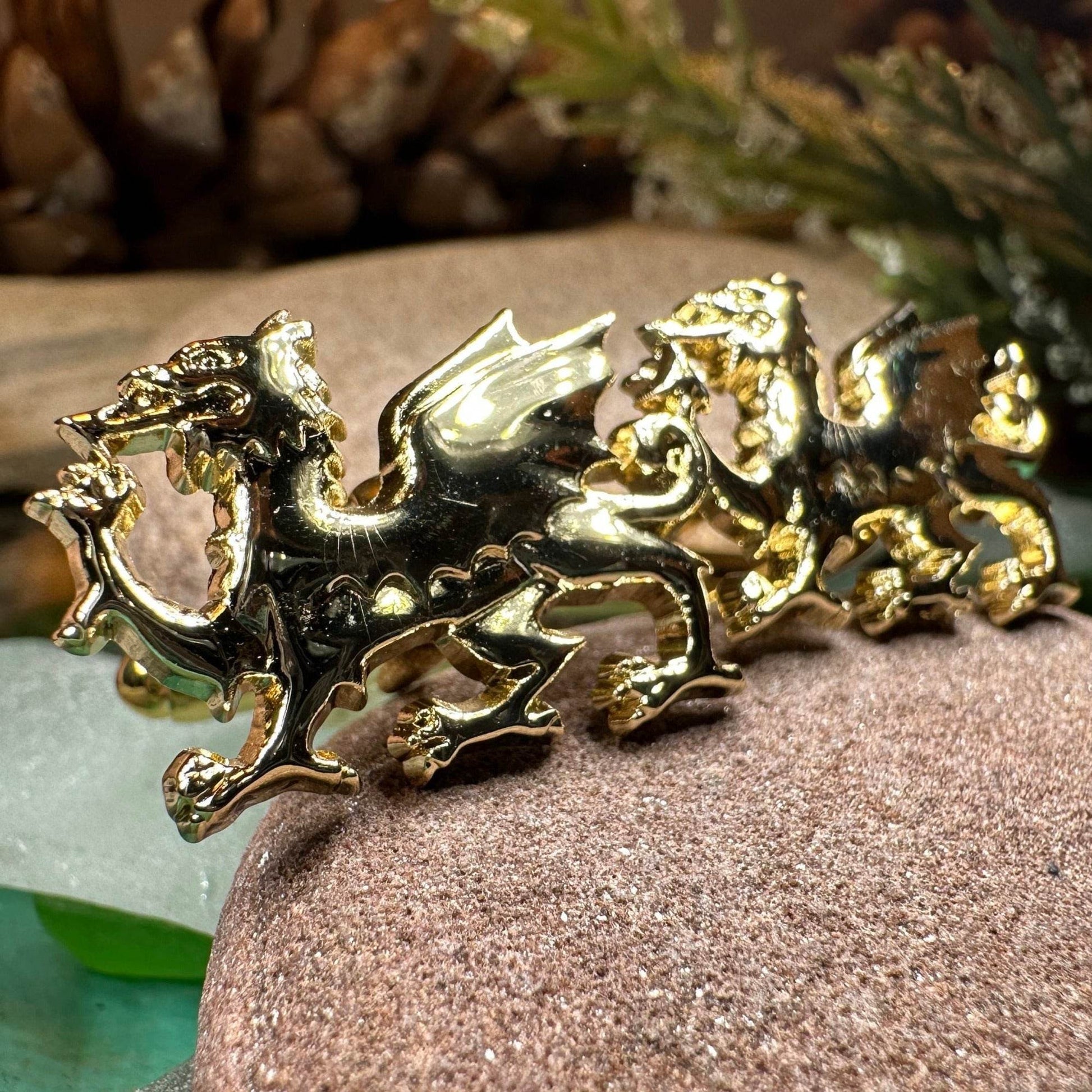Golden Welsh Dragon Cuff Links - 