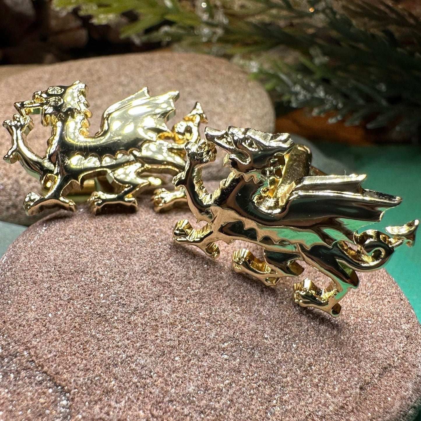Golden Welsh Dragon Cuff Links - 