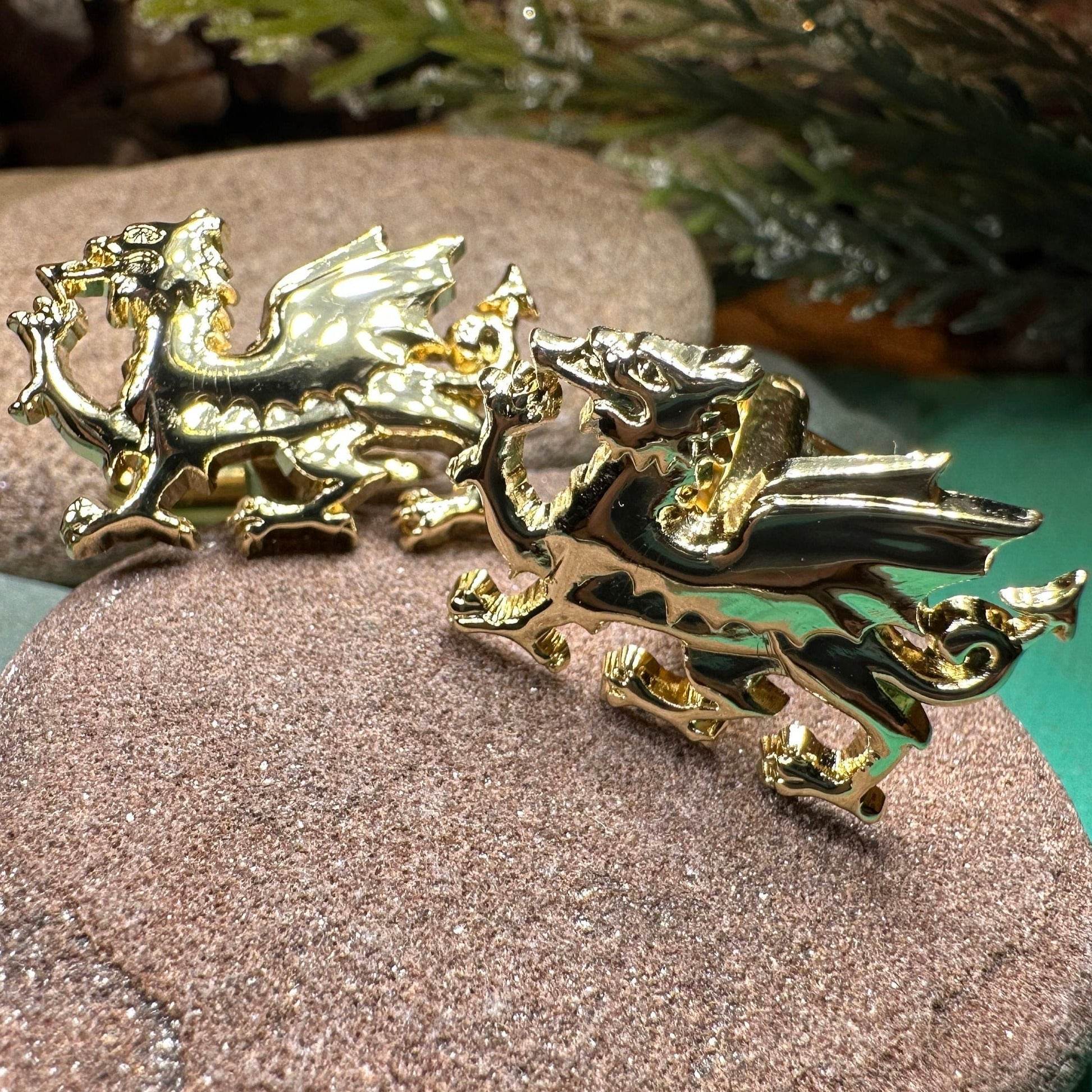 Golden Welsh Dragon Cuff Links - 