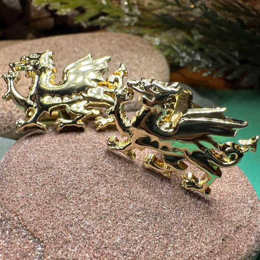 Golden Welsh Dragon Cuff Links - 