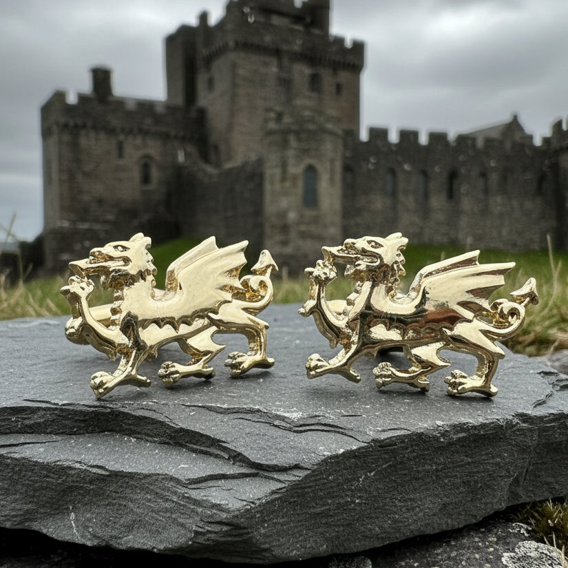 Golden Welsh Dragon Cuff Links