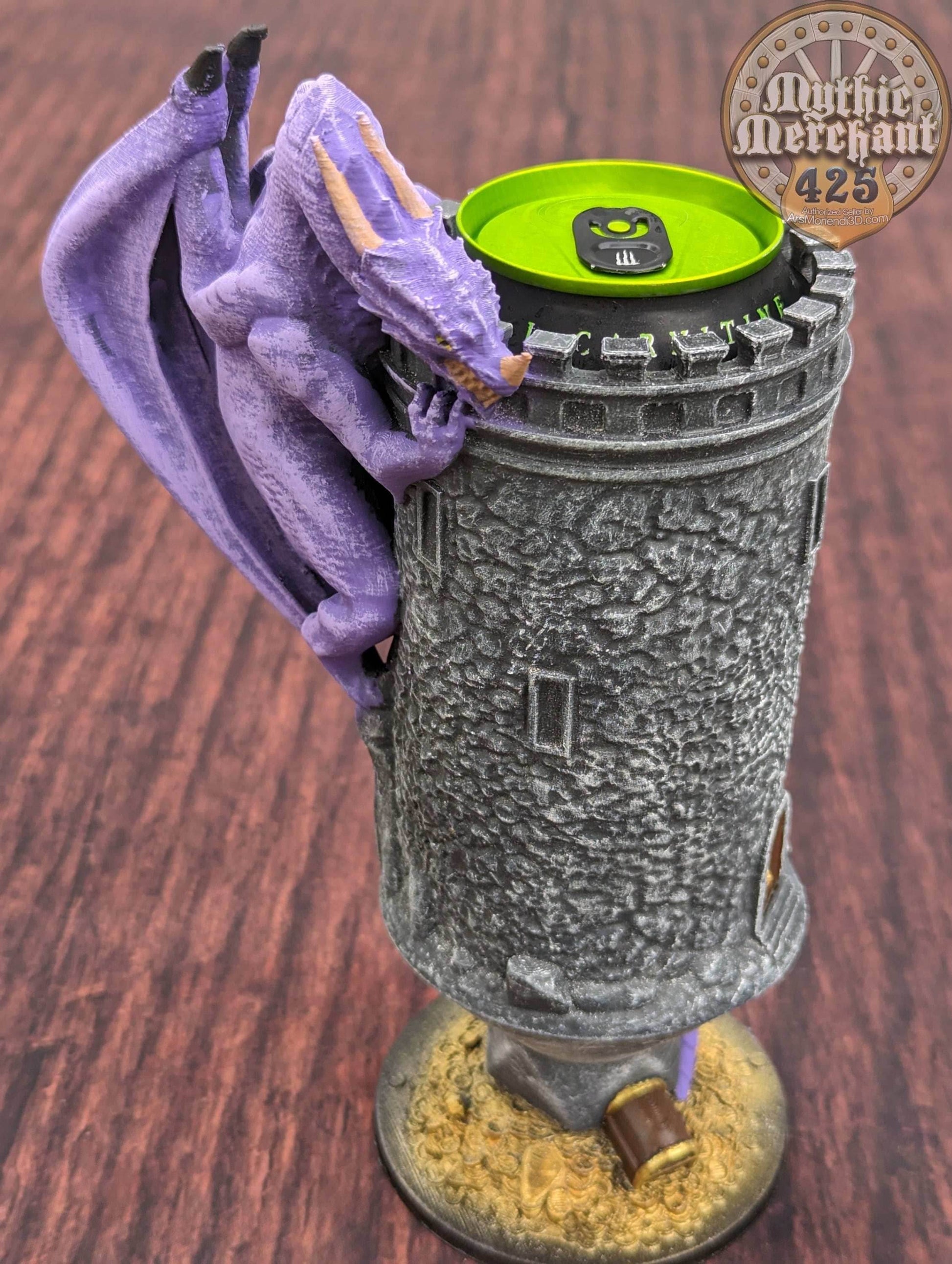 Dungeon Master 3D Printed Koozie- Dragon Can Holder- Mythic Mugs by Ars Moriendi 3D- Unleash Your Inner Game Master! - Black / Threaded with Lid