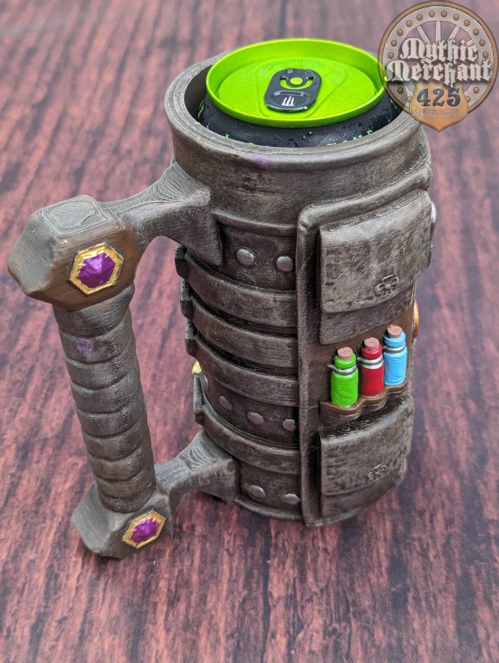 Rogue-Thief Mythic Mug Dice Vault & Can Holder- Mythic Mugs- Ars Moriendi 3D- Unleash Devious Delights! - Black / Threaded with Lid