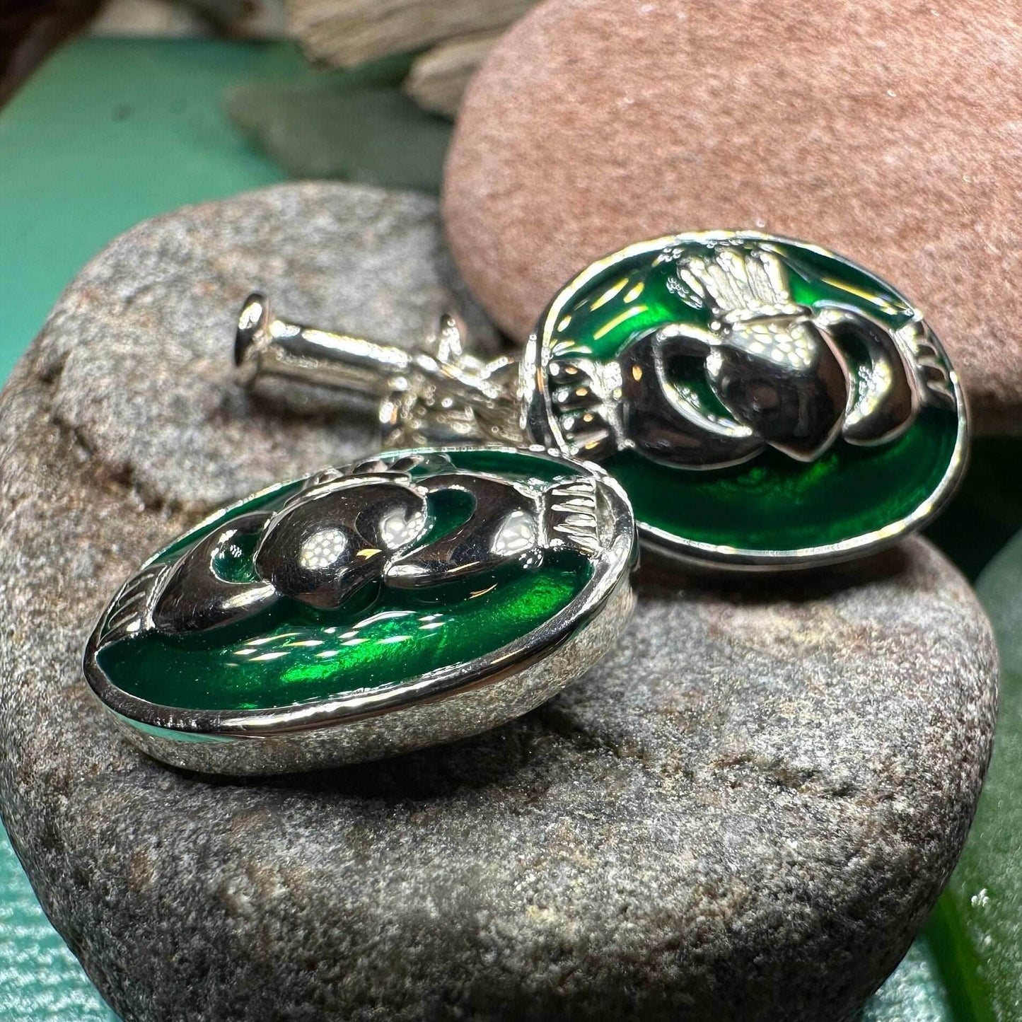 Emerald Green Claddagh Cuff Links - 