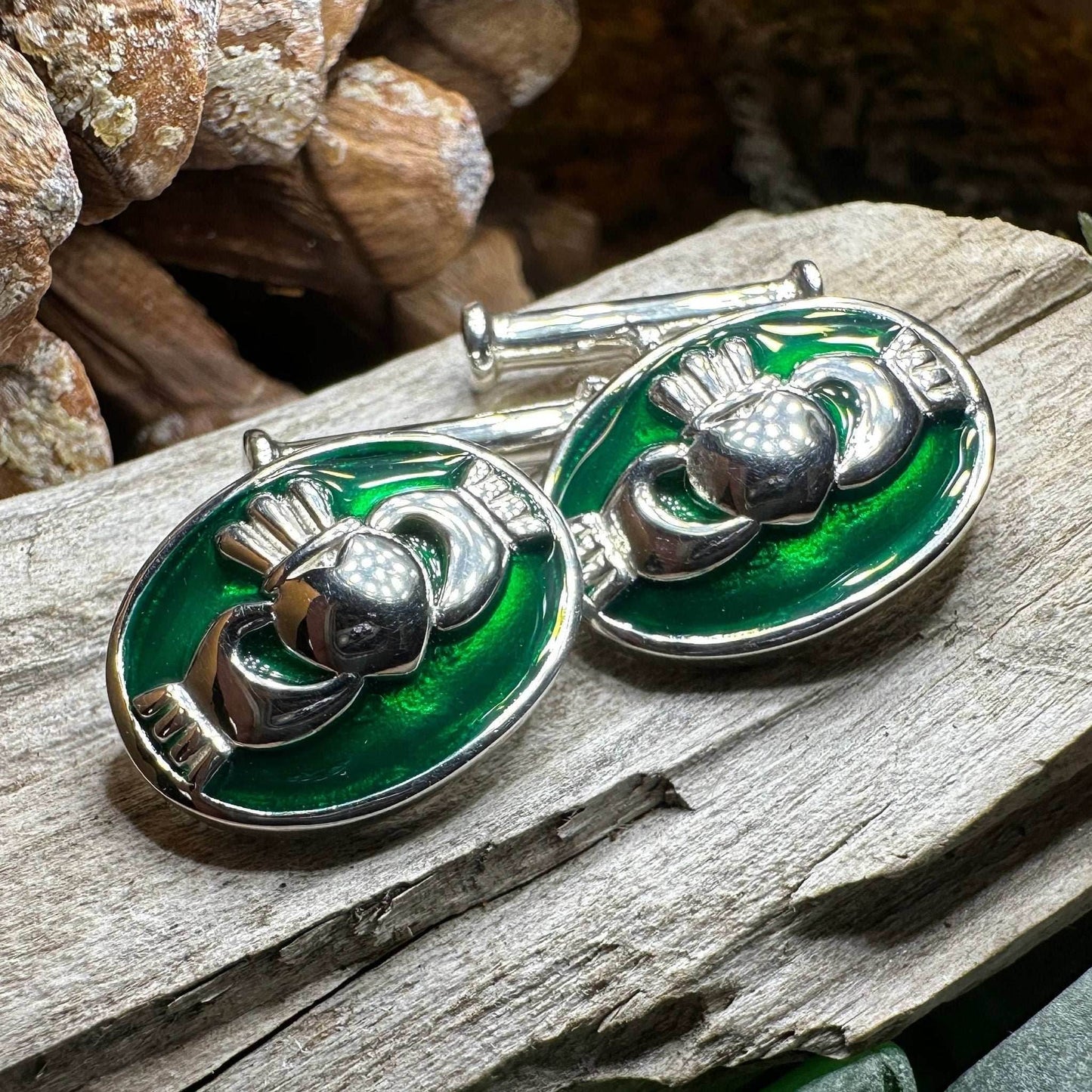 Emerald Green Claddagh Cuff Links - 