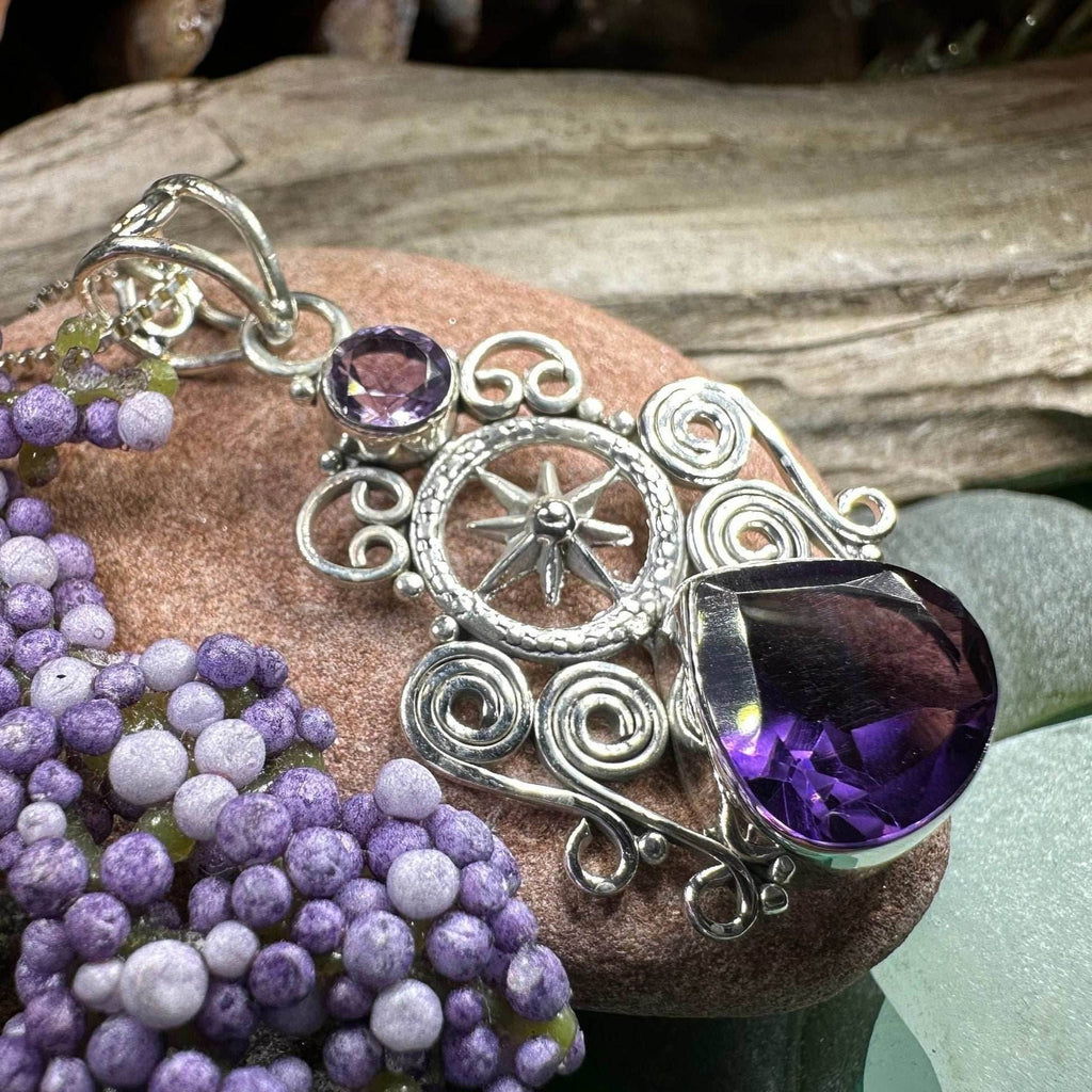 True North Compass Necklace - Purple Amethyst Tear / 18