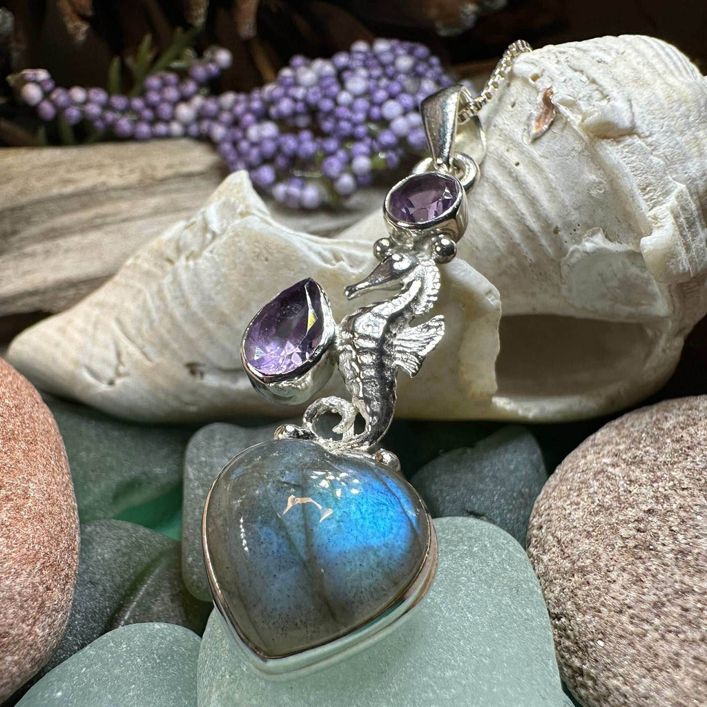 Seamist Seahorse Labradorite Necklace - 18 / Amethyst
