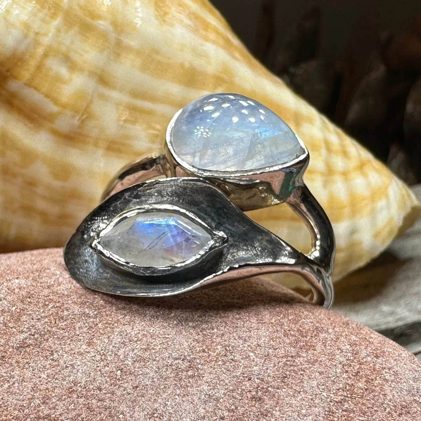 Courtney Celtic Spring Ring - 9 / Rainbow Moonstone