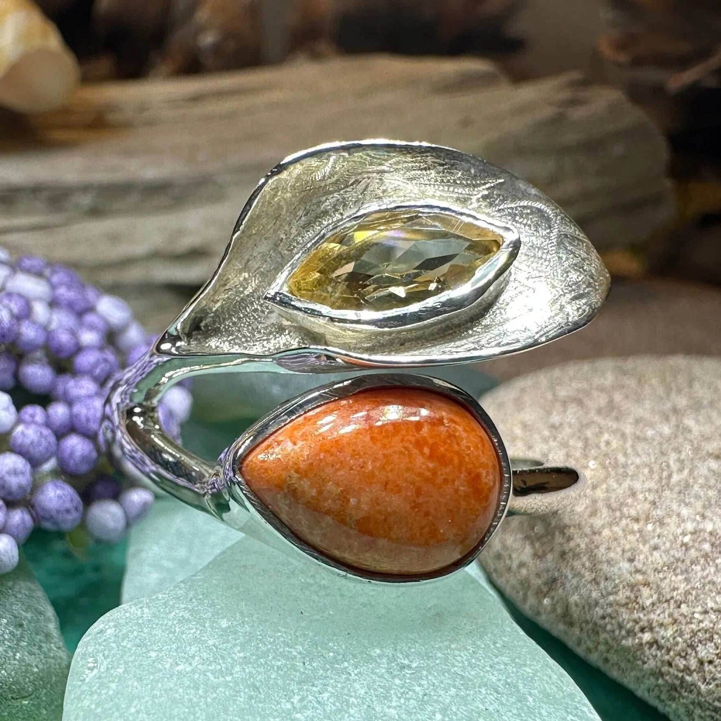 Courtney Celtic Spring Ring - 9 / Carnelian/Citrine