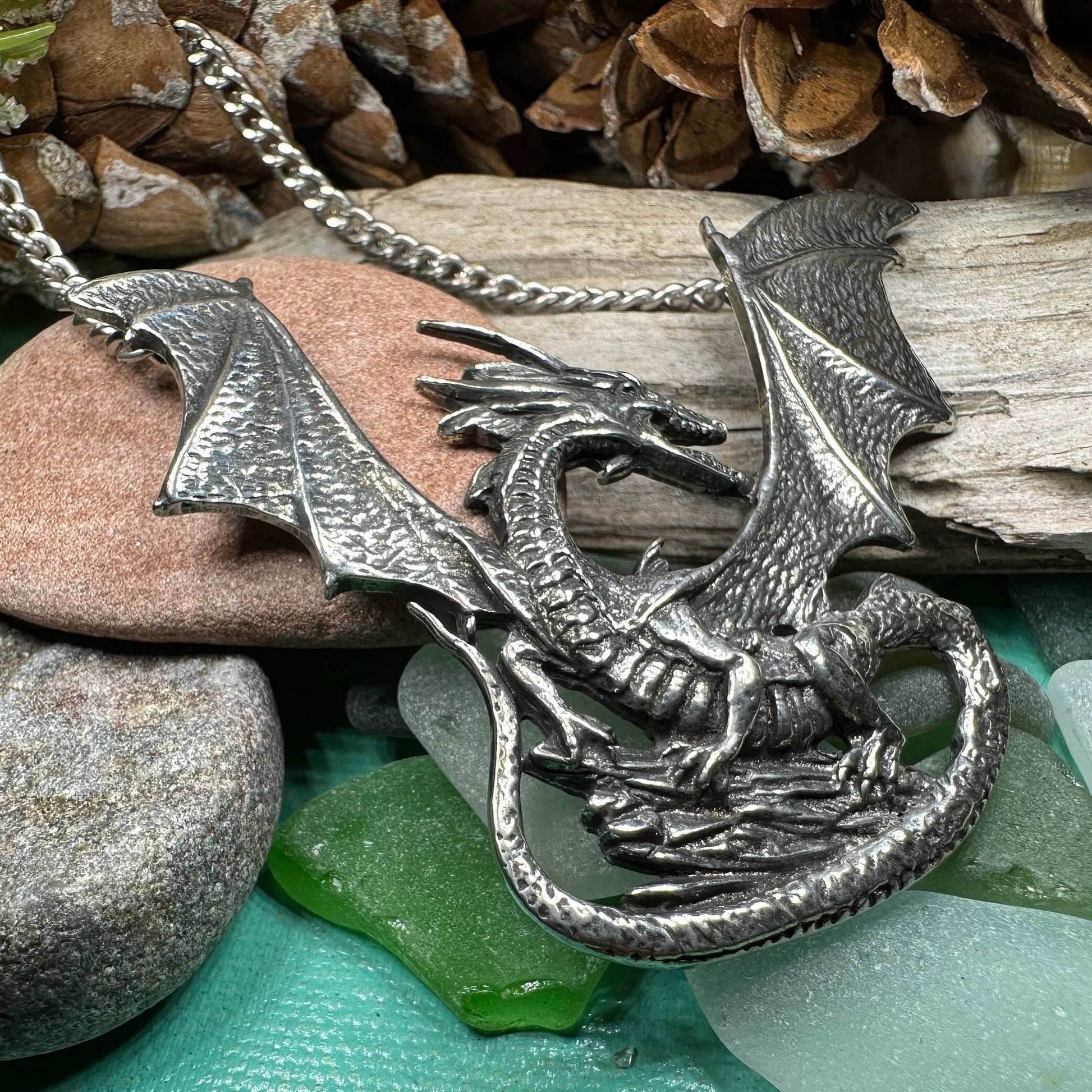 Tressach Pewter Dragon Necklace - 
