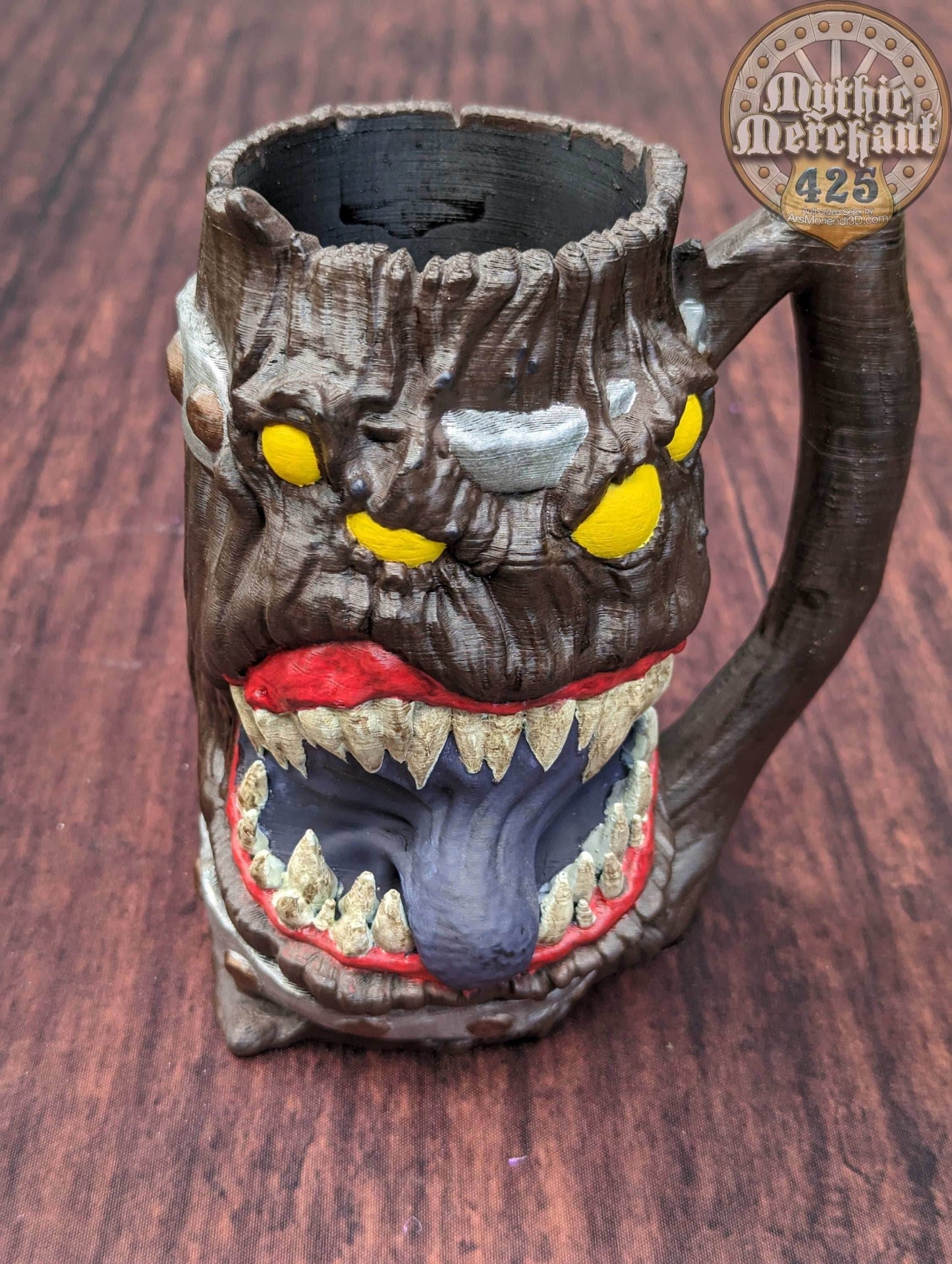 Mimic 3D Printed Can Holder- Mythic Mugs Collection by Ars Moriendi 3D- Beware the Jaws of the Mimic! - Black / Threaded with Lid