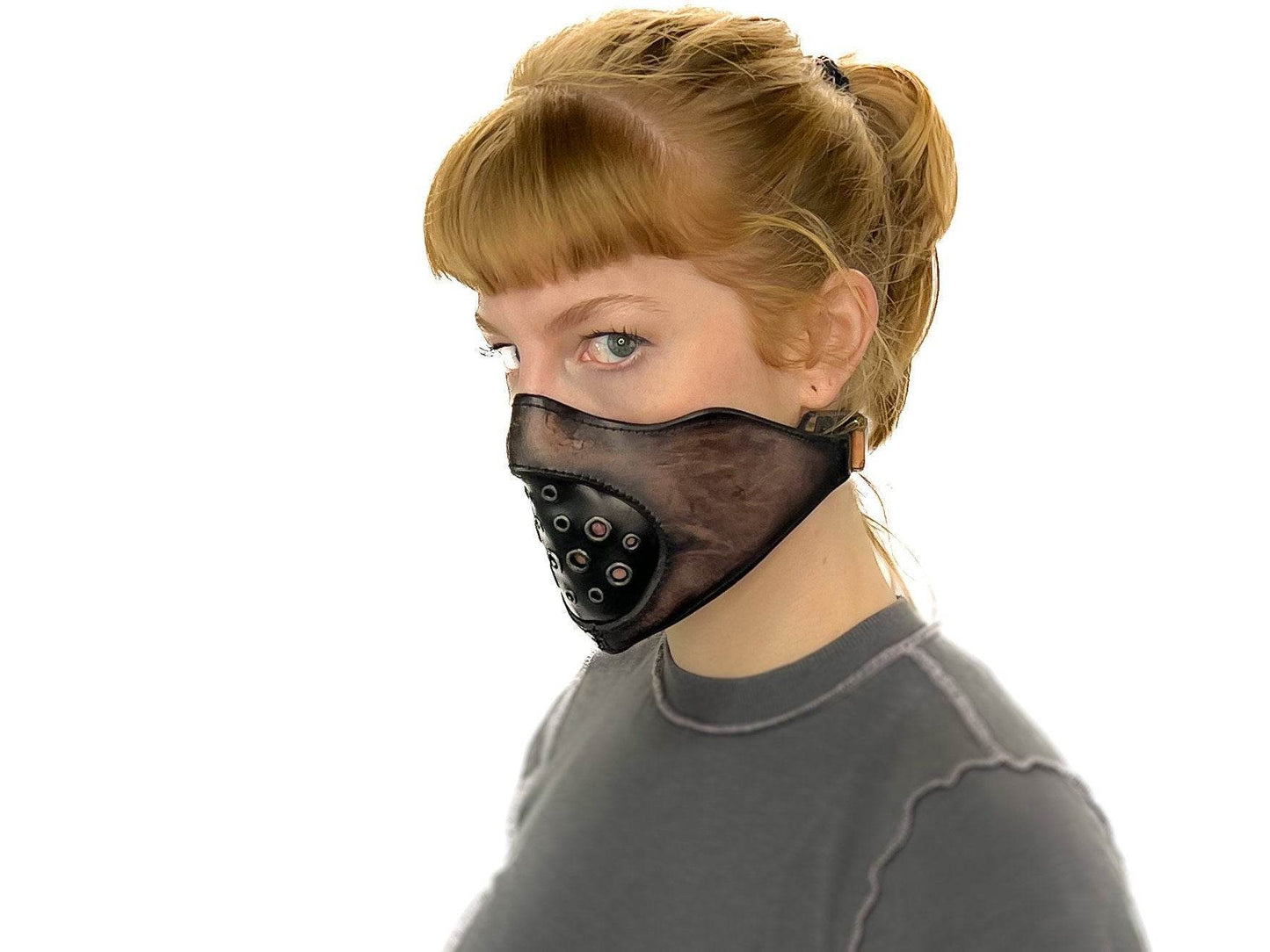 Fully Customizable and Personalizable Two Point Handcrafted Genuine Leather Mouth Riding Mask - Tan