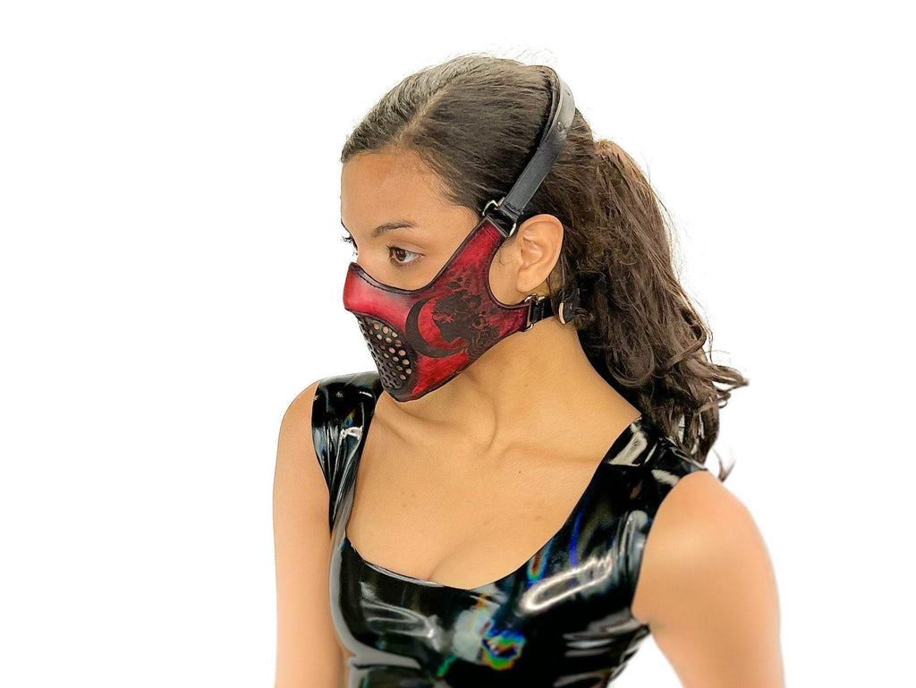 Fully Customizable and Personalizable Four Point Handcrafted Genuine Leather Mouth Riding Mask - Tan