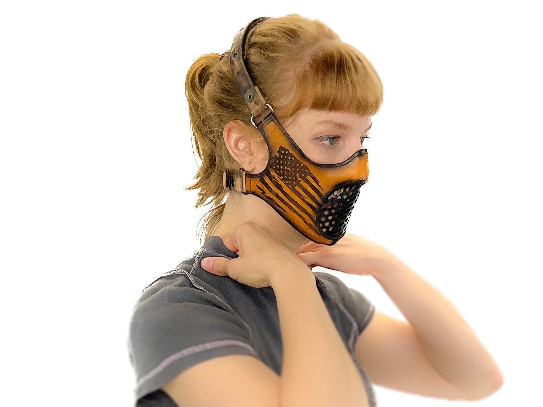 Fully Customizable and Personalizable Four Point Handcrafted Genuine Leather Mouth Riding Mask - Tan