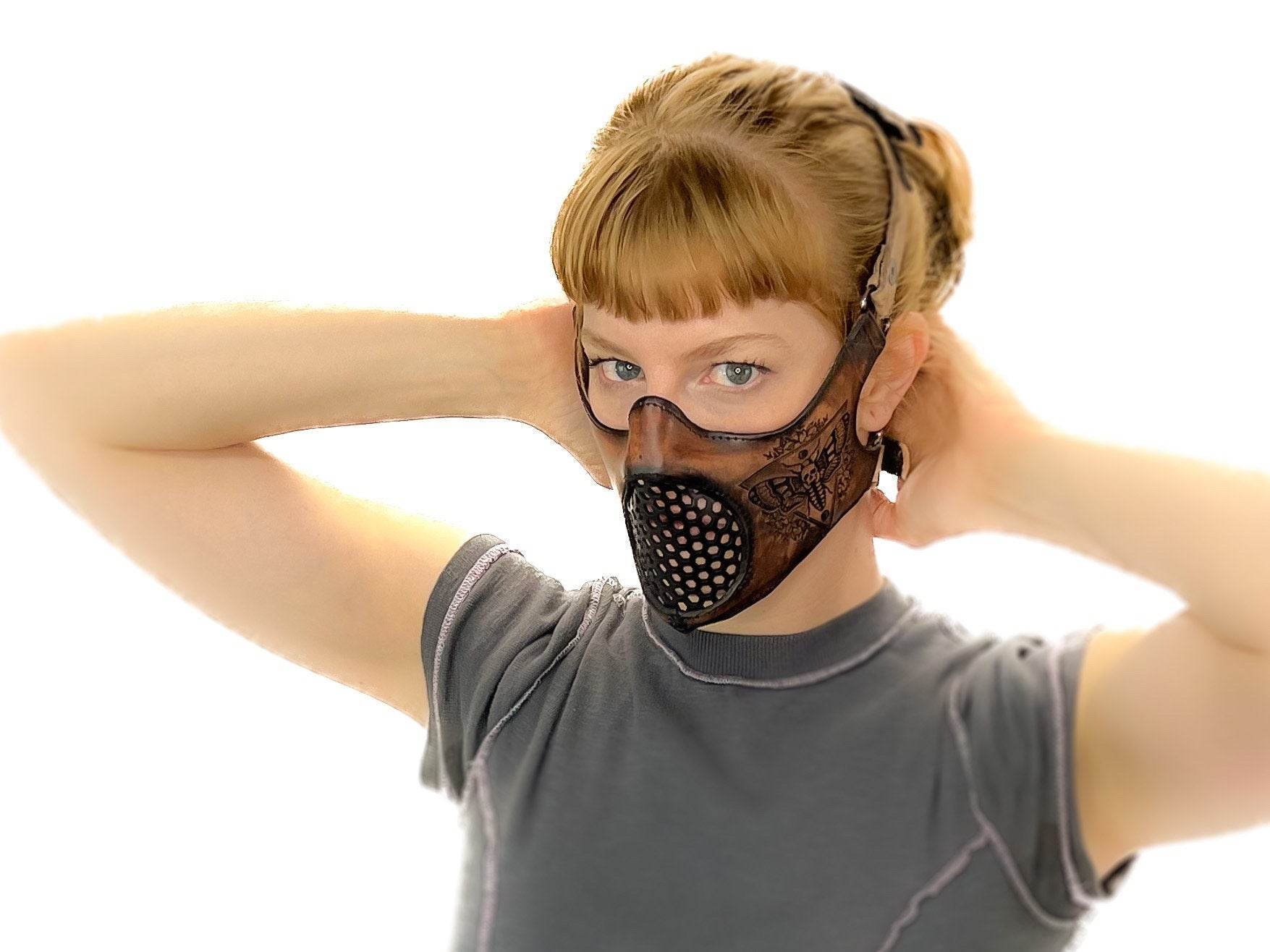 Fully Customizable and Personalizable Four Point Handcrafted Genuine Leather Mouth Riding Mask - Tan