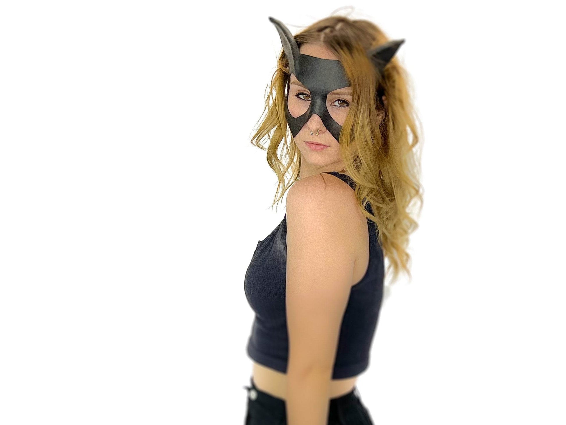 Handmade Genuine Leather Cat Mask - 