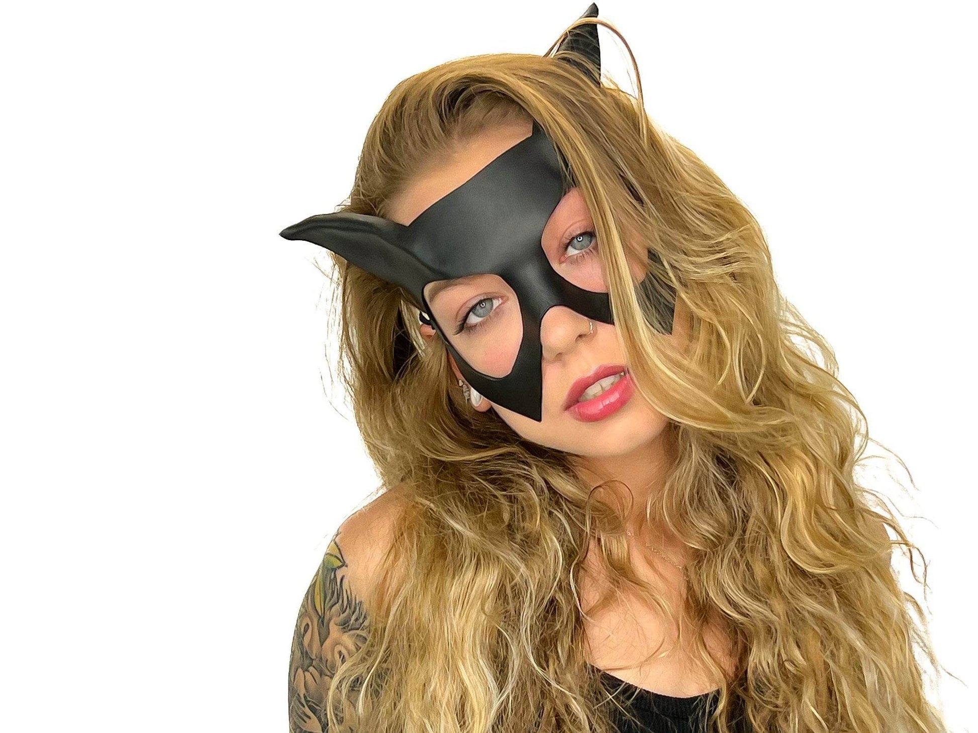 Handmade Genuine Leather Cat Mask - 