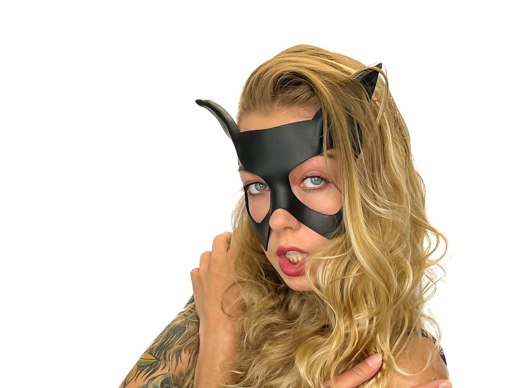 Handmade Genuine Leather Cat Mask - 
